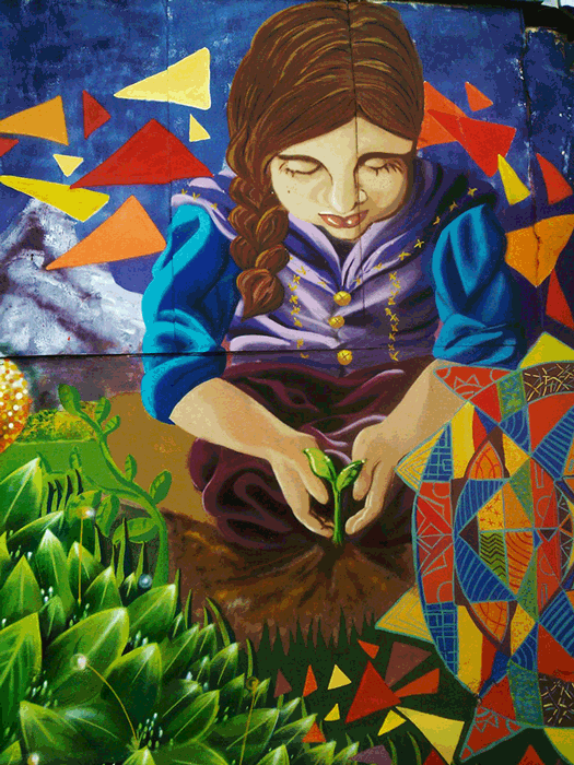 Contribution in the participative mural in Colegio Los carrera school in San Miguel, Santiago de Chile. Project of Colectivo Causa, 2014.