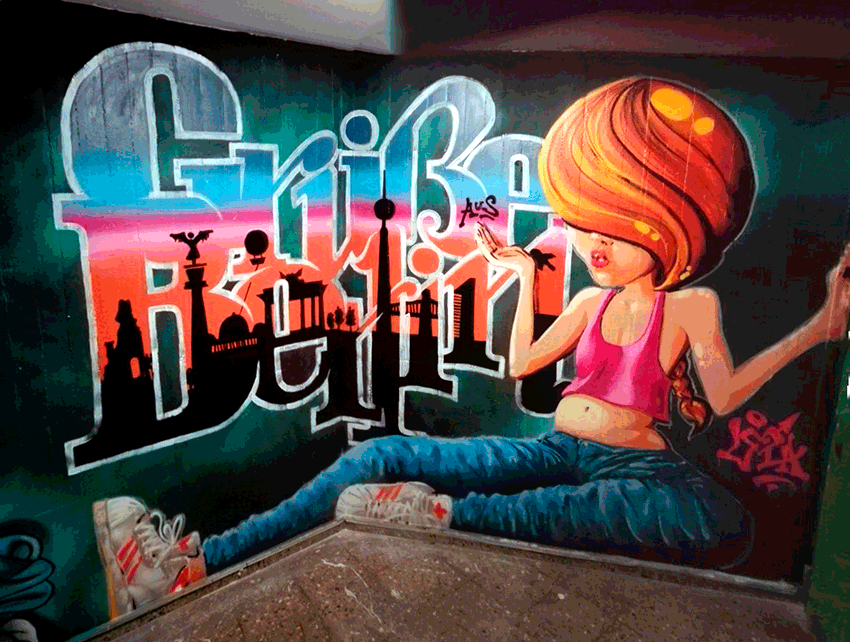Gruesse aus Berlin, mural for social initiatve organized by Orson, Kottbusser Tor. Berlin, Germany, 2017.